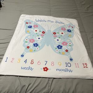 Baby Essentials Grow With Me Milestone Blanket Butterfly Weeks Months Blue White